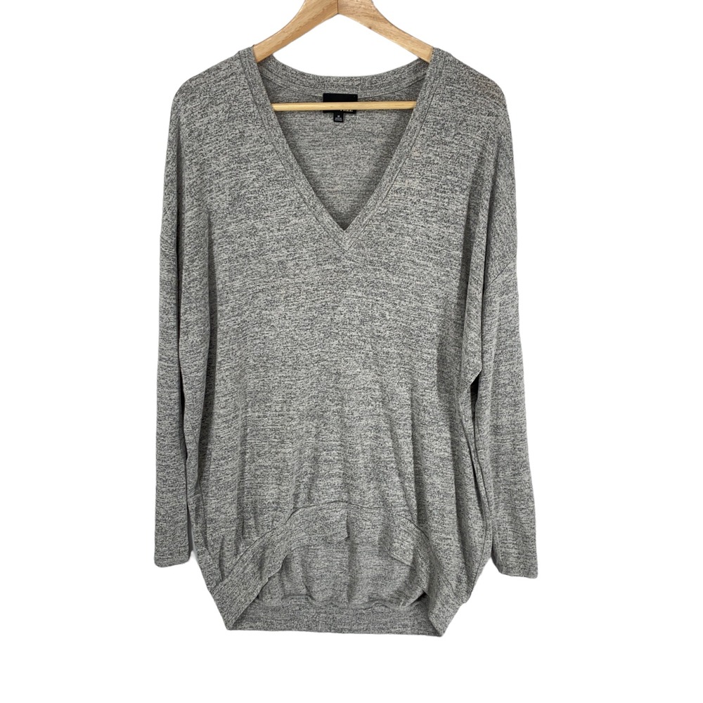 Wilfred Free Top Womens Sz Medium Gray Stretch Knit V Neck Oversize Boxy Casual